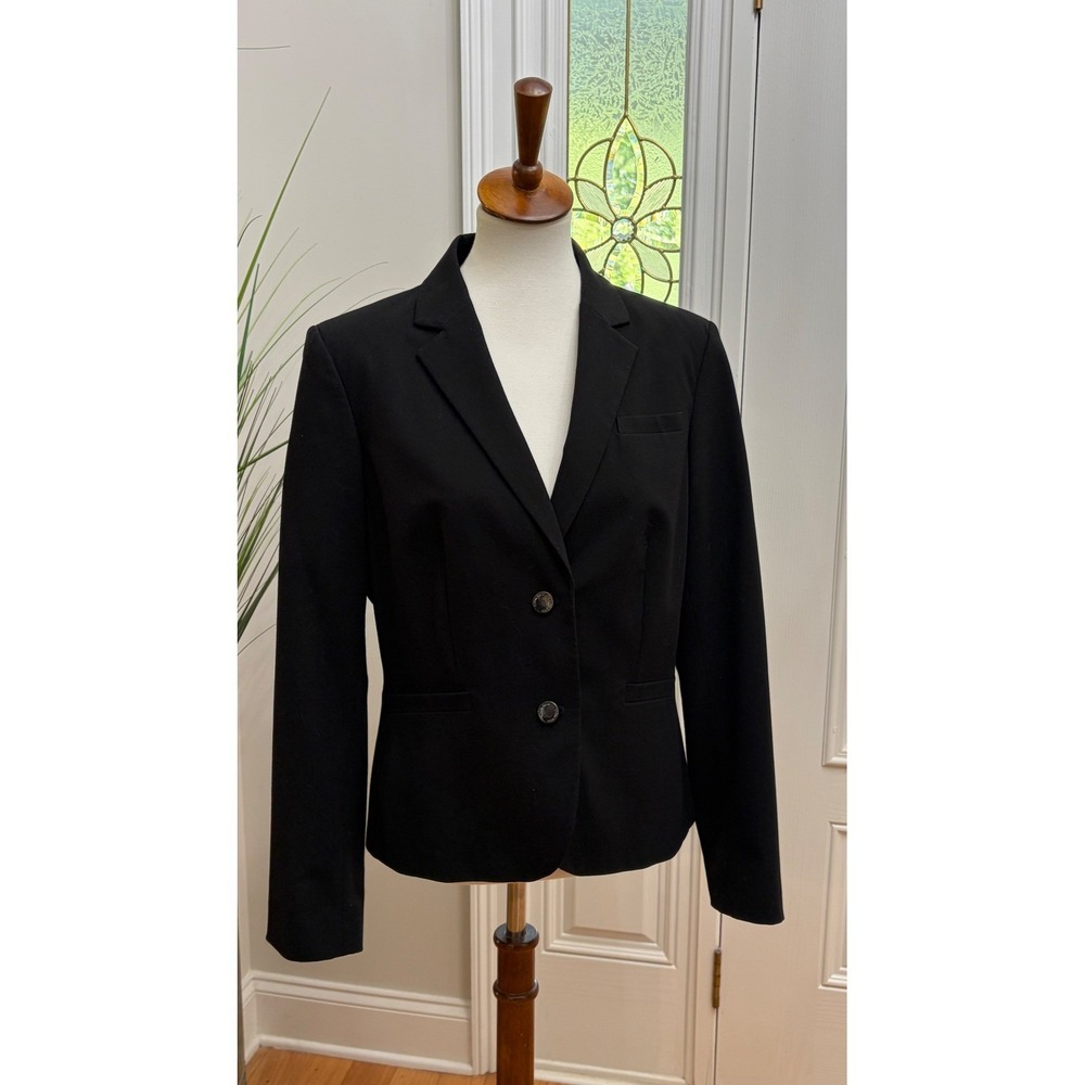 Calvin Klein Womens Black Two Button Blazer Jacket Size 14 Layer Career Office